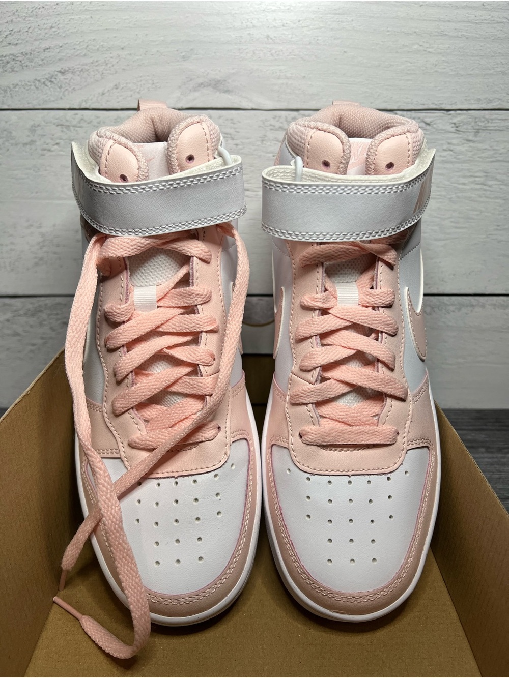 Nike Court Borough Mid in White and Pale Pink - Picture 2 of 5